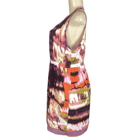 Simply Vera Wang L Purple-Coral Splash Scoop Neckline Mesh Trim Sleeveless Dress - Picture 5 of 6